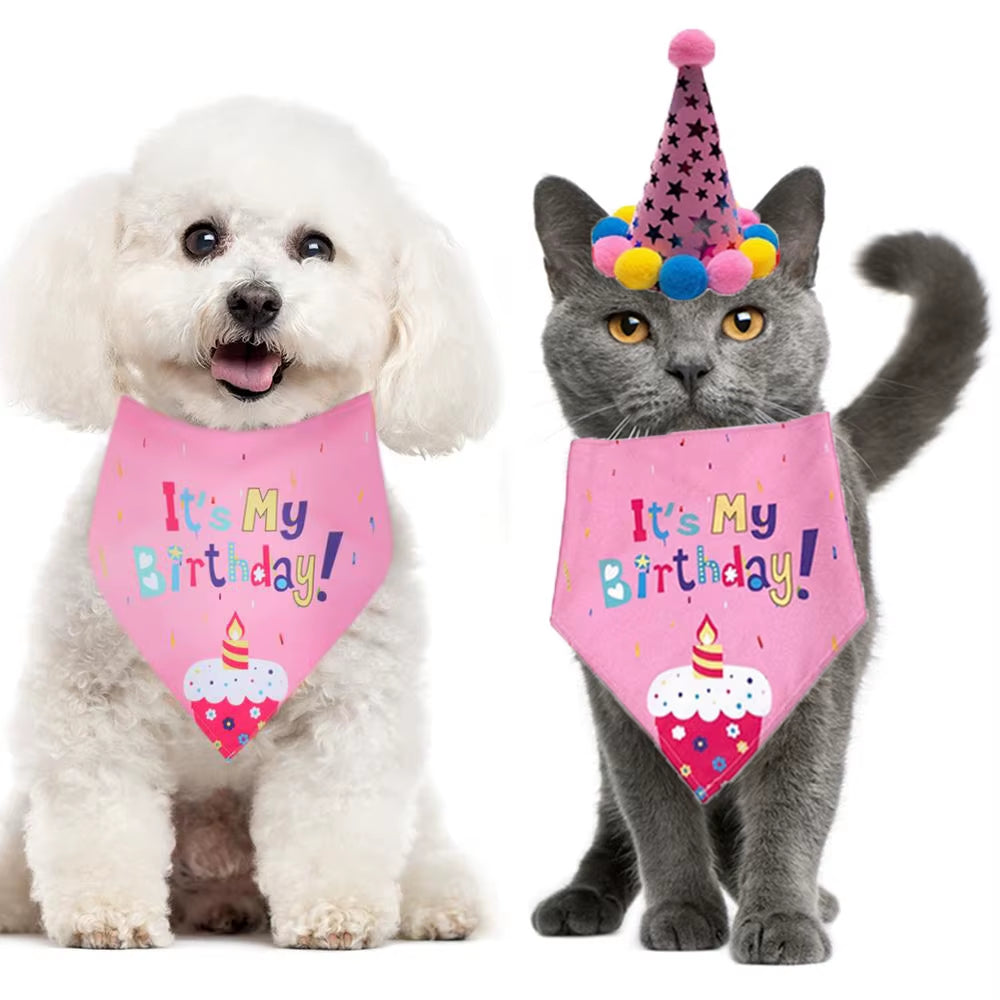 Cute Pet Birthday Caps/Bibs Design Headwear Triangle Scarf Hat Tie Collar Cat Dog Costume Pets Accessories Decoration Supplies