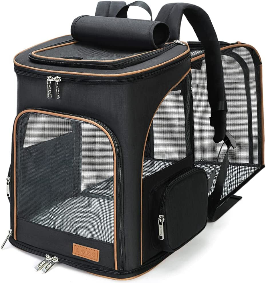 Large Cat Backpack Carrier Expandable Pet Carrier Backpack for Small Dogs Medium Cats Fit up to 18 Lbs, Foldable Puppy Backpack Carrier for Travel, Hiking, Black