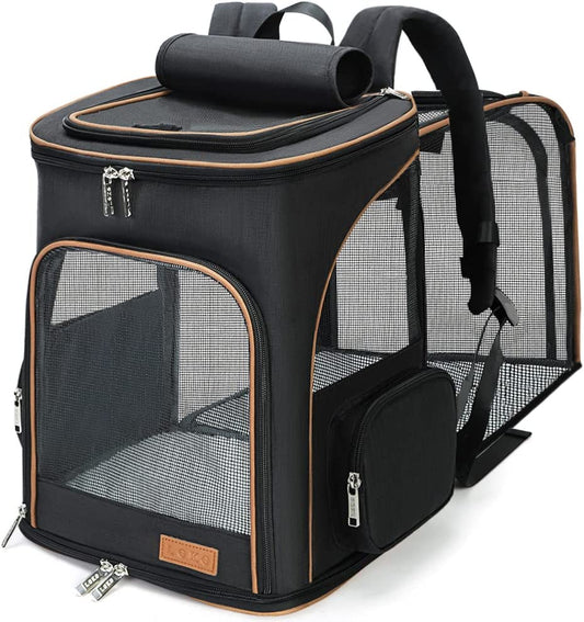 Large Cat Backpack Carrier Expandable Pet Carrier Backpack for Small Dogs Medium Cats Fit up to 18 Lbs, Foldable Puppy Backpack Carrier for Travel, Hiking, Black