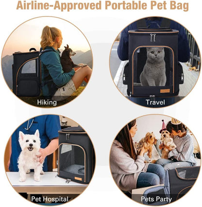 Large Cat Backpack Carrier Expandable Pet Carrier Backpack for Small Dogs Medium Cats Fit up to 18 Lbs, Foldable Puppy Backpack Carrier for Travel, Hiking, Black