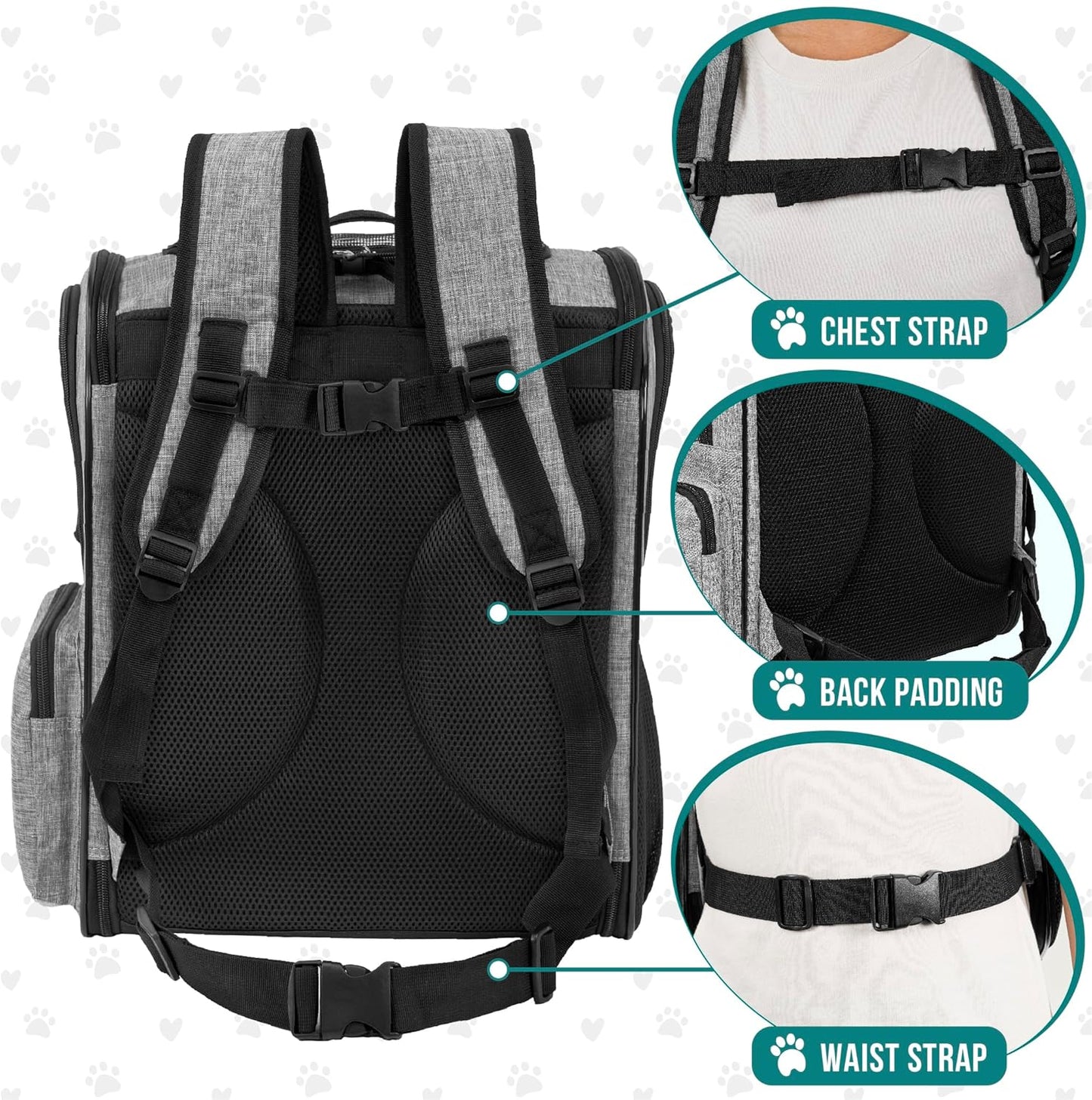 Dog Backpack Carrier for Small Large Cat, Pet, Puppies, Ventilated Pet Hiking Backpack Travel Bag, Airline Approved Cat Backpack Carrier, Safety Back Support, Camping Biking, Max 18 Lbs, Grey
