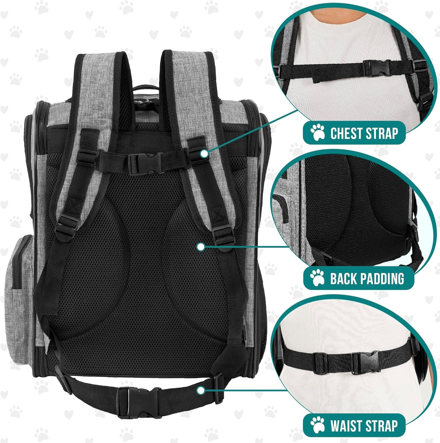 Dog Backpack Carrier for Small Large Cat, Pet, Puppies, Ventilated Pet Hiking Backpack Travel Bag, Airline Approved Cat Backpack Carrier, Safety Back Support, Camping Biking, Max 18 Lbs, Grey