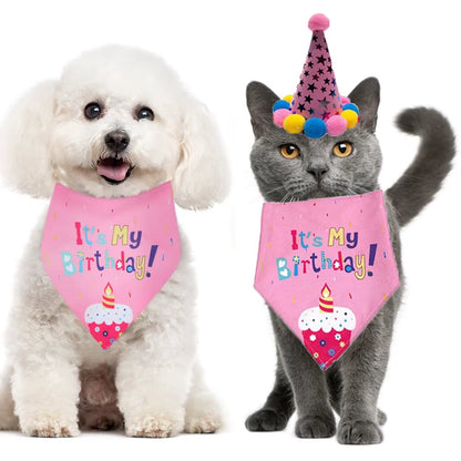 Cute Pet Birthday Caps/Bibs Design Headwear Triangle Scarf Hat Tie Collar Cat Dog Costume Pets Accessories Decoration Supplies