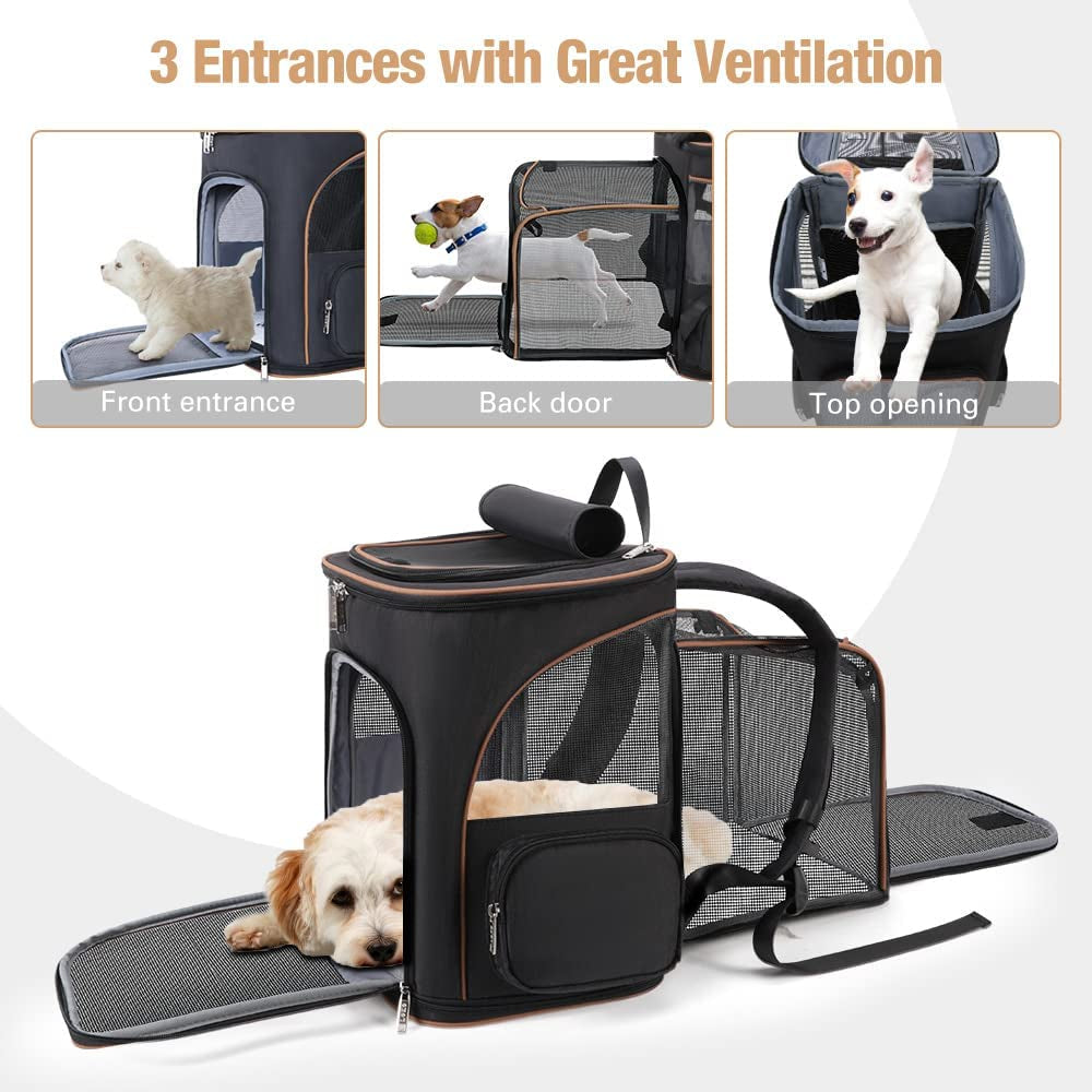Large Cat Backpack Carrier Expandable Pet Carrier Backpack for Small Dogs Medium Cats Fit up to 18 Lbs, Foldable Puppy Backpack Carrier for Travel, Hiking, Black