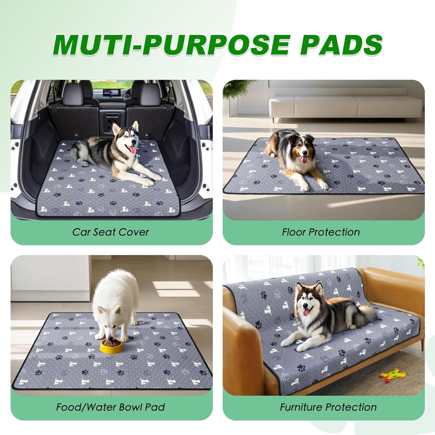 Washable Pee Pads for Dogs, 4 Pack Absorbent Reusable Training Dog Pads Pet Puppy Pads, Non-Slip Potty Pads for Whelping, Playpen, Crate, Bed, Grey 18"X24"