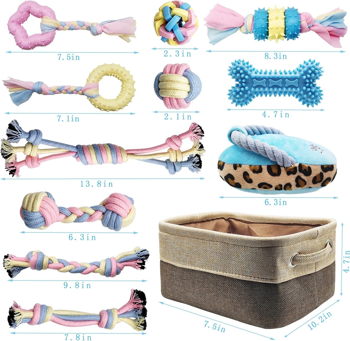 Puppy Toys Interactive Dog Toys Dog Chew Toy Puppy Teething Chew Toys Puppy Supplies Small Dog Toys Rope Balls Dental Teeth Cleaning Toothbrush Squeaky Puzzle Tug Pet Stuff and Toys Storage Basket