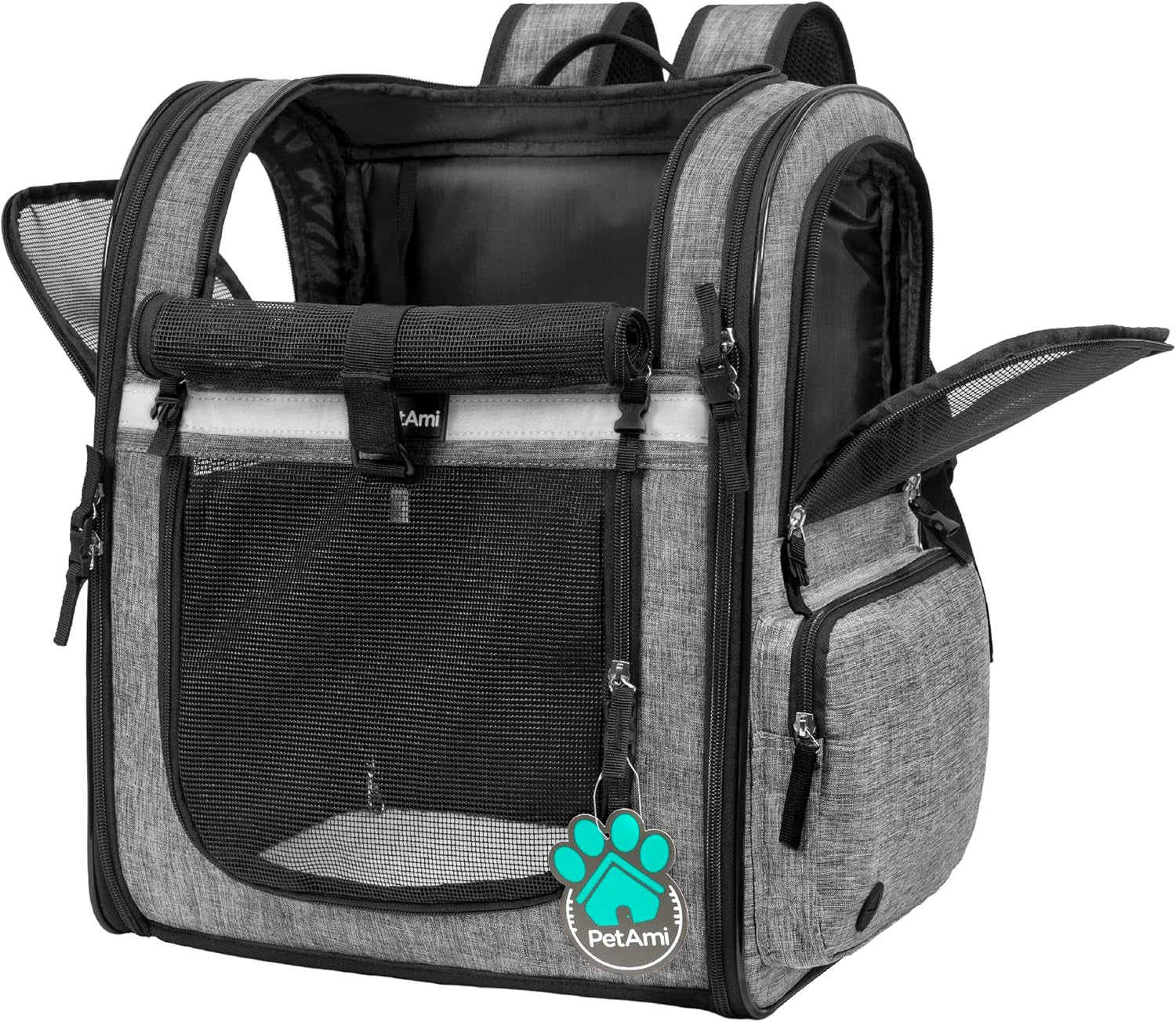 Dog Backpack Carrier for Small Large Cat, Pet, Puppies, Ventilated Pet Hiking Backpack Travel Bag, Airline Approved Cat Backpack Carrier, Safety Back Support, Camping Biking, Max 18 Lbs, Grey