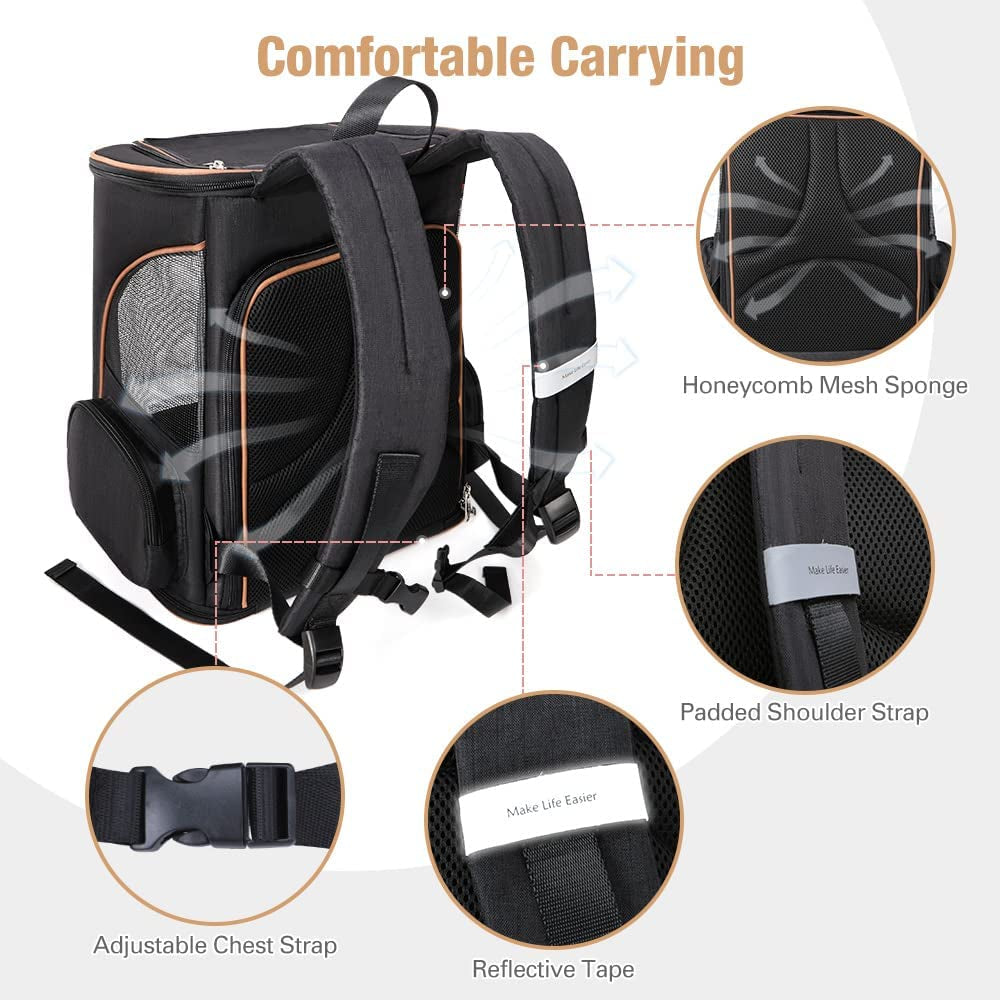 Large Cat Backpack Carrier Expandable Pet Carrier Backpack for Small Dogs Medium Cats Fit up to 18 Lbs, Foldable Puppy Backpack Carrier for Travel, Hiking, Black