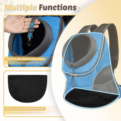 Pet Dog Carrier Backpack Small Dog Front Backpack Ventilated Dog Carrier Back Pack with Storage Pockets, Adjustable Straps & Safety Belt for Travel Hiking Outdoor (Size S: 2-4.5 Lbs, Blue)