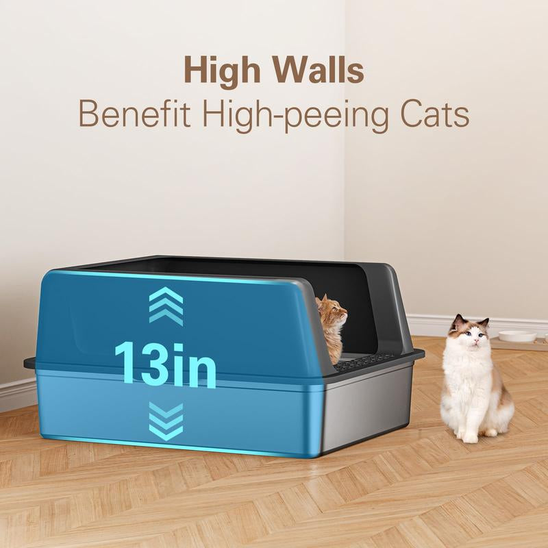 ANYCOO XXL Size 28 Inch Extra Large Capacity Stainless Steel Cat Litter Box for Big Multi-Cat Non Stick Cat Toilet Pet Products Odor Free Litter Pan with Lid Removable Top Cover Effortless Cleaning