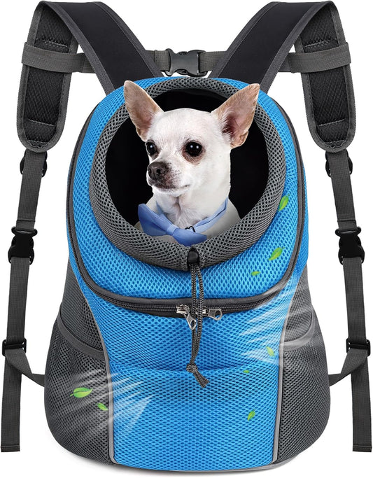 Pet Dog Carrier Backpack Small Dog Front Backpack Ventilated Dog Carrier Back Pack with Storage Pockets, Adjustable Straps & Safety Belt for Travel Hiking Outdoor (Size S: 2-4.5 Lbs, Blue)