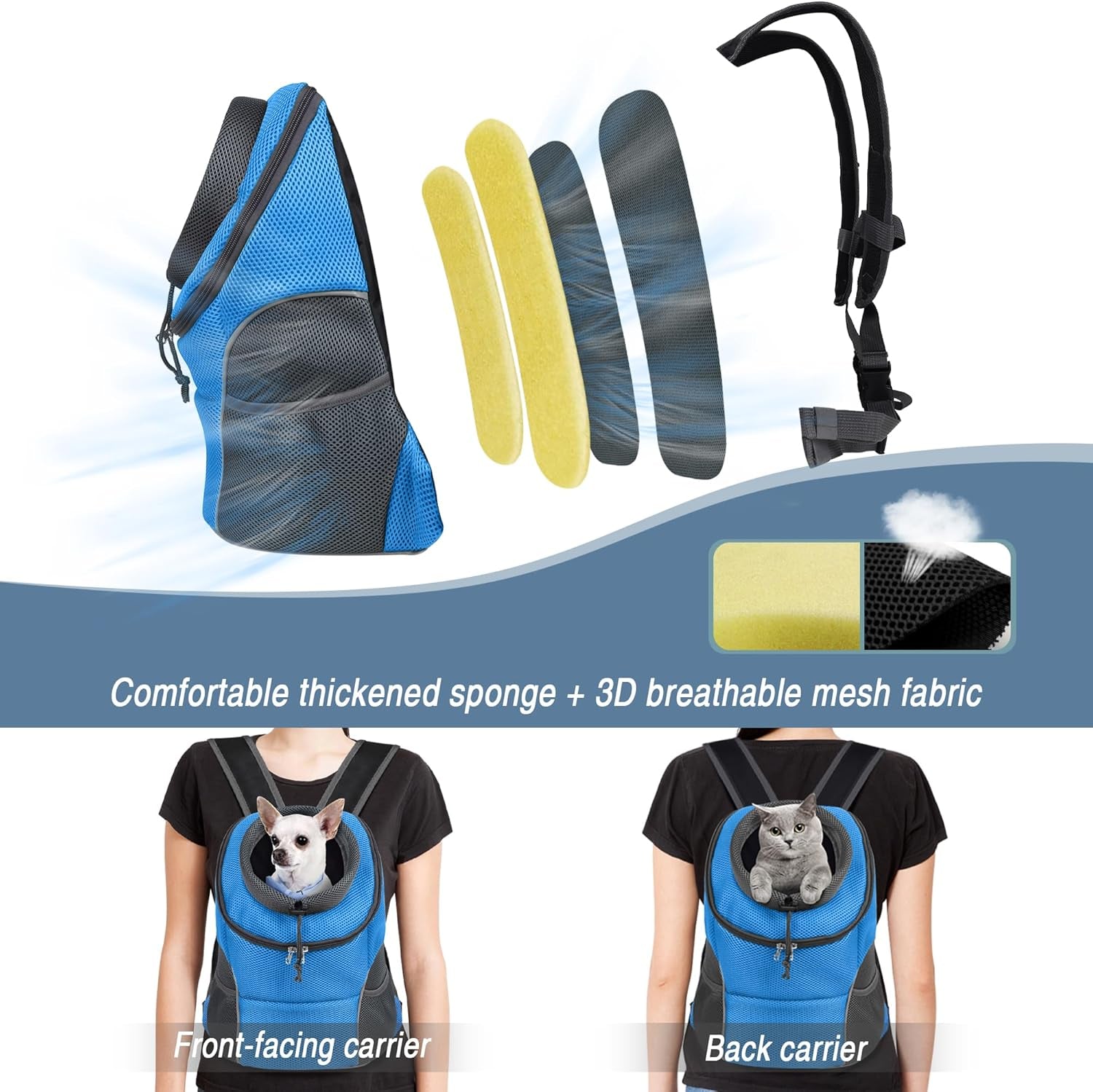 Pet Dog Carrier Backpack Small Dog Front Backpack Ventilated Dog Carrier Back Pack with Storage Pockets, Adjustable Straps & Safety Belt for Travel Hiking Outdoor (Size S: 2-4.5 Lbs, Blue)