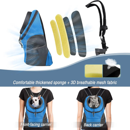 Pet Dog Carrier Backpack Small Dog Front Backpack Ventilated Dog Carrier Back Pack with Storage Pockets, Adjustable Straps & Safety Belt for Travel Hiking Outdoor (Size S: 2-4.5 Lbs, Blue)