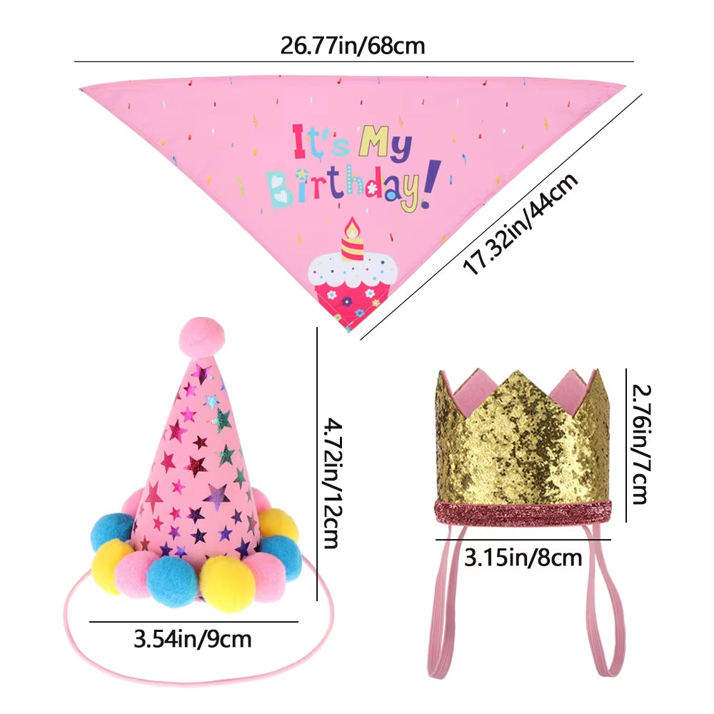Cute Pet Birthday Caps/Bibs Design Headwear Triangle Scarf Hat Tie Collar Cat Dog Costume Pets Accessories Decoration Supplies