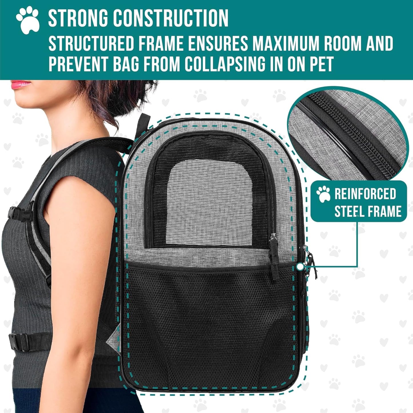 Dog Backpack Carrier for Small Large Cat, Pet, Puppies, Ventilated Pet Hiking Backpack Travel Bag, Airline Approved Cat Backpack Carrier, Safety Back Support, Camping Biking, Max 18 Lbs, Grey