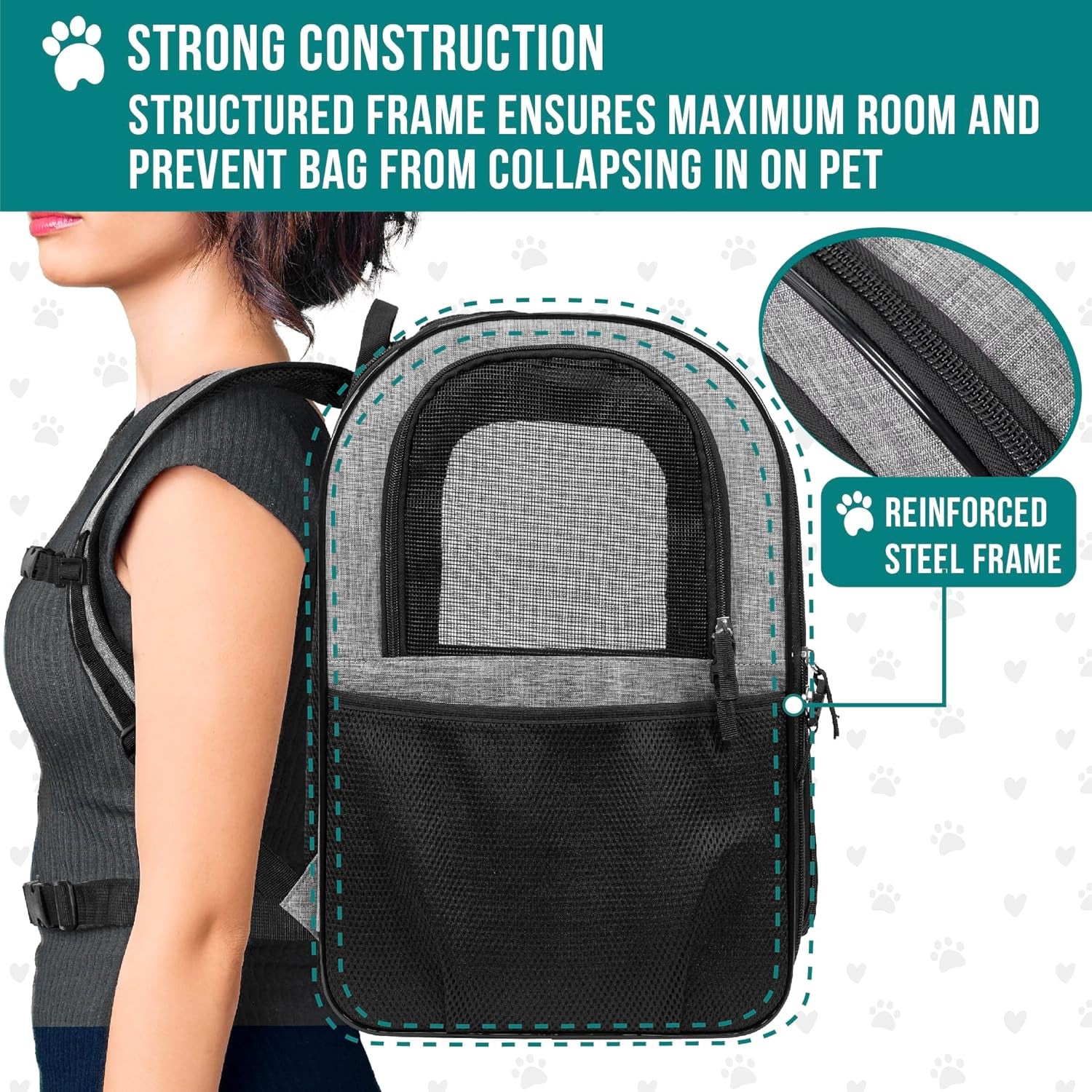 Dog Backpack Carrier for Small Large Cat, Pet, Puppies, Ventilated Pet Hiking Backpack Travel Bag, Airline Approved Cat Backpack Carrier, Safety Back Support, Camping Biking, Max 18 Lbs, Grey