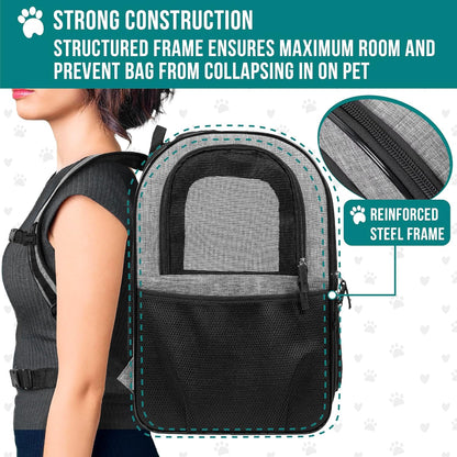 Dog Backpack Carrier for Small Large Cat, Pet, Puppies, Ventilated Pet Hiking Backpack Travel Bag, Airline Approved Cat Backpack Carrier, Safety Back Support, Camping Biking, Max 18 Lbs, Grey
