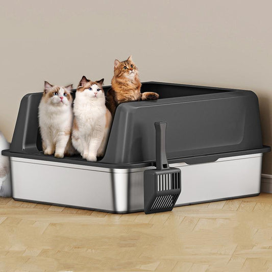 ANYCOO XXL Size 28 Inch Extra Large Capacity Stainless Steel Cat Litter Box for Big Multi-Cat Non Stick Cat Toilet Pet Products Odor Free Litter Pan with Lid Removable Top Cover Effortless Cleaning